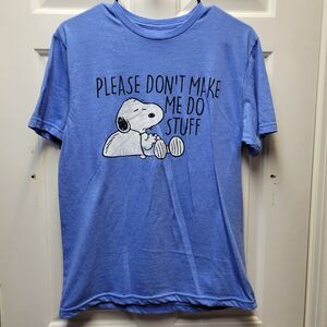 Snoopy T Shirt Men's Medium "Please Don't Make Me Do Stuff" Light Blue
